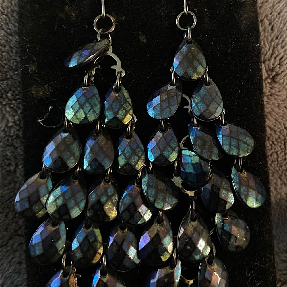 Chandelier style Blue Black Peacock color Earrings